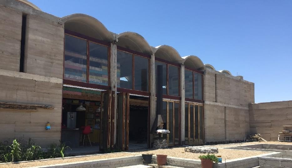 Exterior of Gaia, Swakopmund, rammed earth walls and vaulted roof